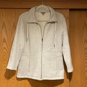 T by Talbots Zip Up Fleece Lined Cotton-Blend Spring Jacket, Sz L in lt. gray
